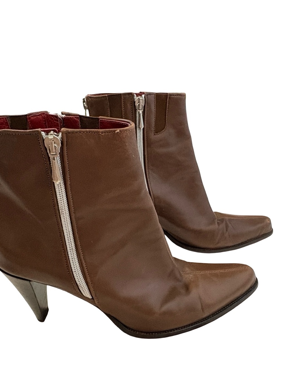 Donald J Pliner Italy Brown Leather Ankle Boots Y2K Pointed Toe 9M - Picture 4 of 7